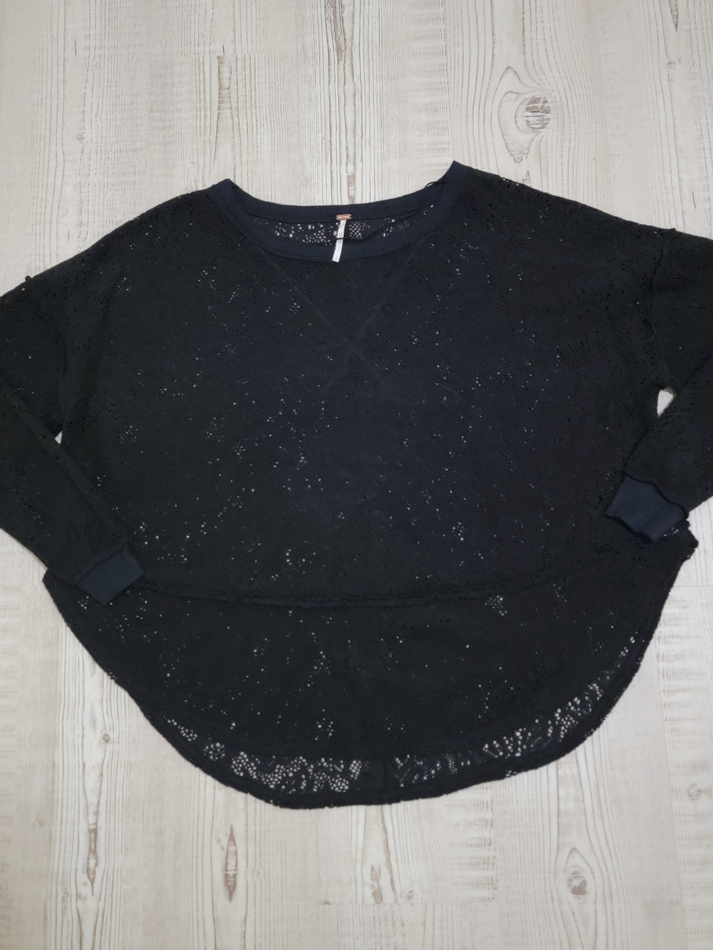 Free People Not Cold In This Knit Lace Black Top Black Small Sheer Boho Layering